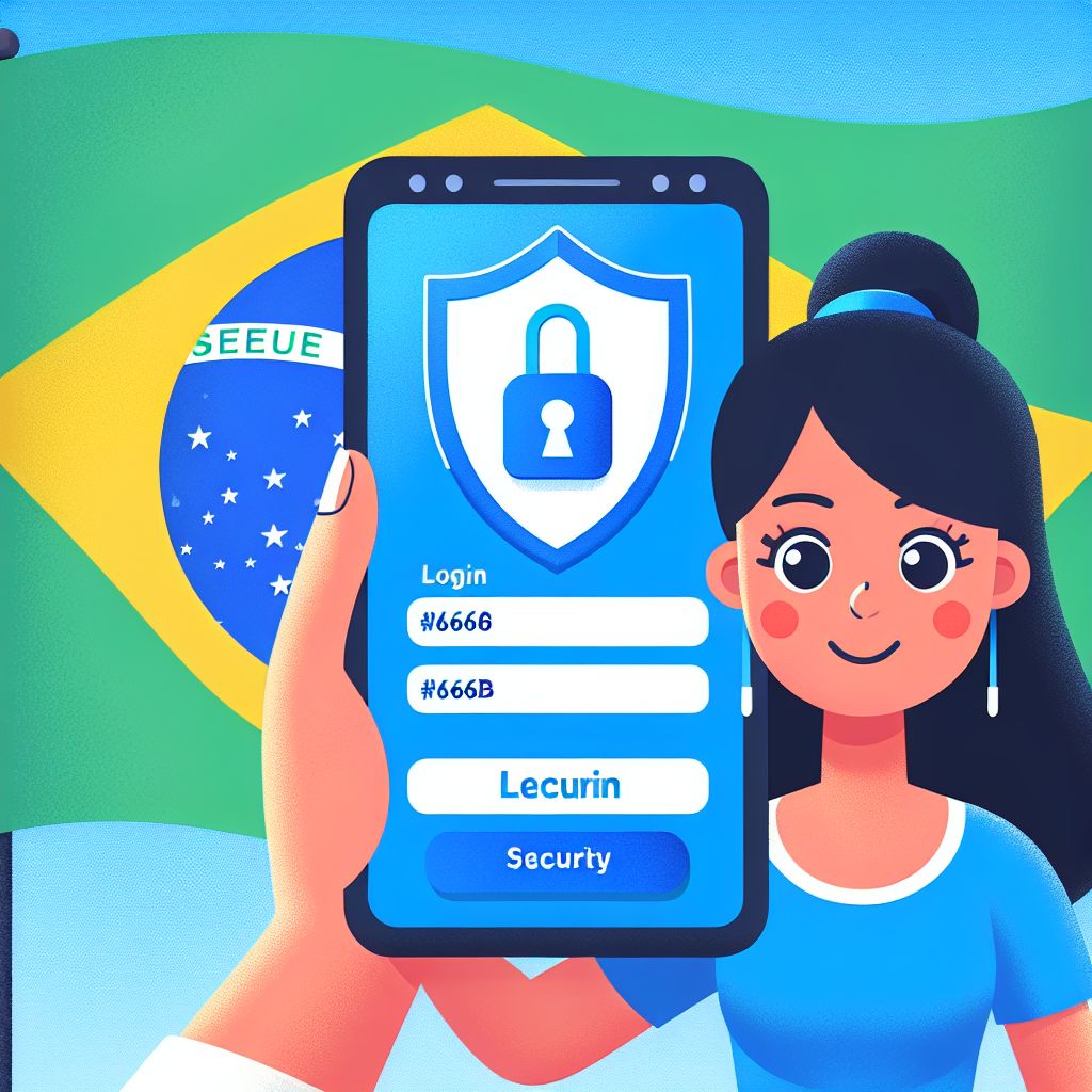 Cartoon character holding a phone with a secure login screen and a shield icon